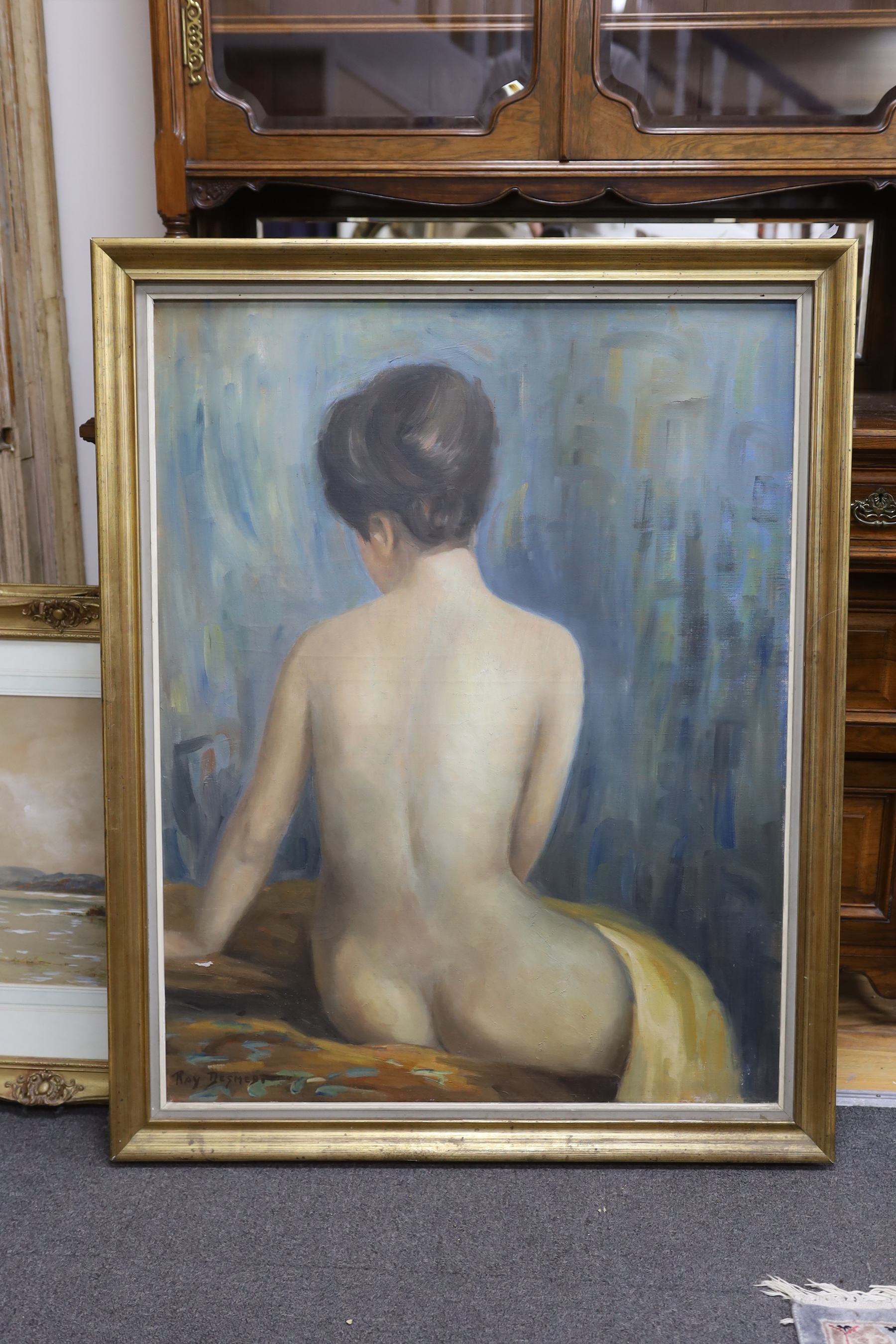 Ray Desmedt, oil on canvas, Seated female nude, signed, 88 x 68cm